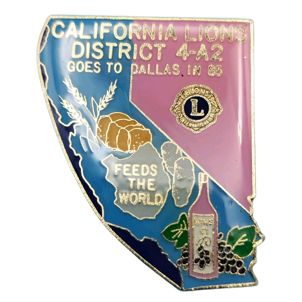 California 4-A2 Lions Club 80s Pinback Metal Gold Tone Enamel Pin Vintage 1985